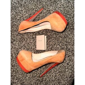 Prada Orange Suede Leather Platform Pumps Size 36.5